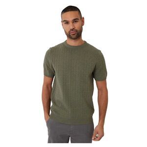 Threadbare Mens Cable Knit Crew Neck / Dark Sage